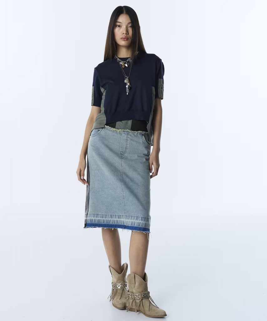 TWİST KONTRAST BEL JEAN ETEK TS1260004065 - İNDİGO