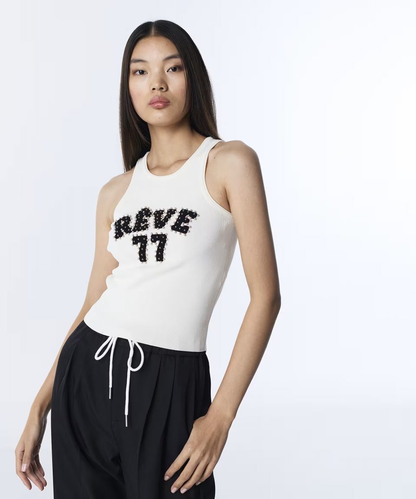 TWIST Slogan Patch 'li Triko T-shirt TS1260050062 - EKRU