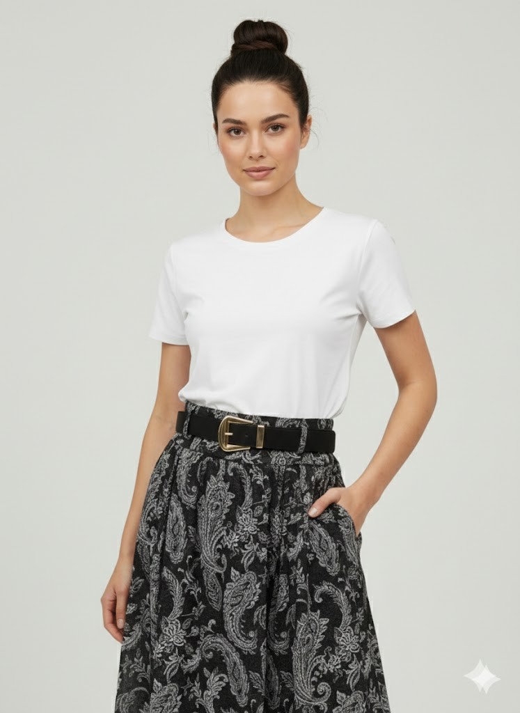 ON TRİKO Beli Kemerli Desenli Midi Etek  74210 - kahve