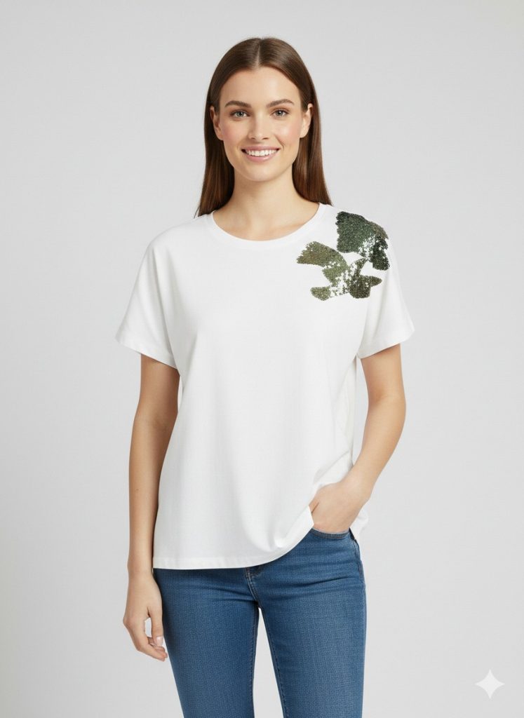 VEDİ Kendinden Kuş  İşlemeli  T-shirt 7022