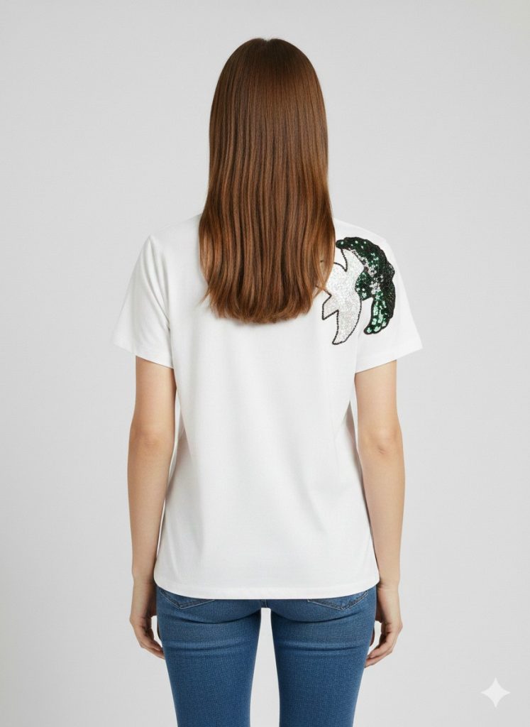 VEDİ Kendinden Kuş  İşlemeli  T-shirt 7022