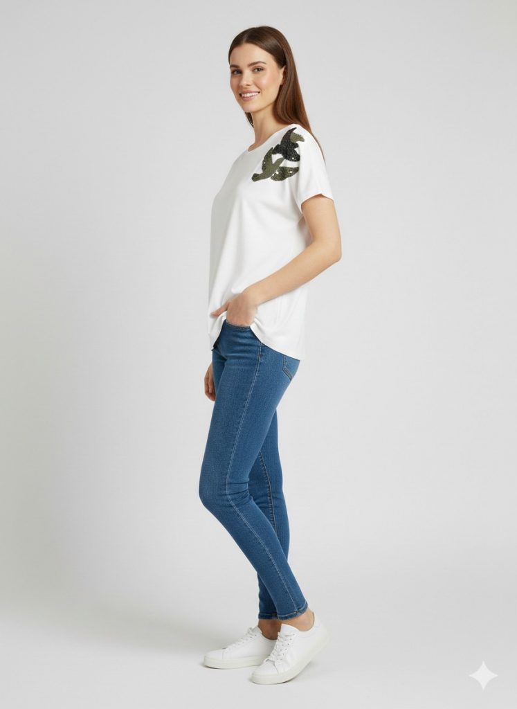 VEDİ Kendinden Kuş  İşlemeli  T-shirt 7022