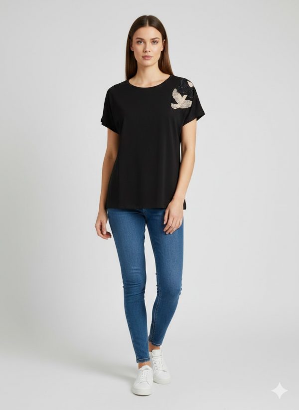 VEDİ Kendinden Kuş İşlemeli T-shirt 7023