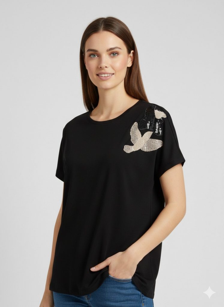 VEDİ Kendinden Kuş İşlemeli T-shirt 7023