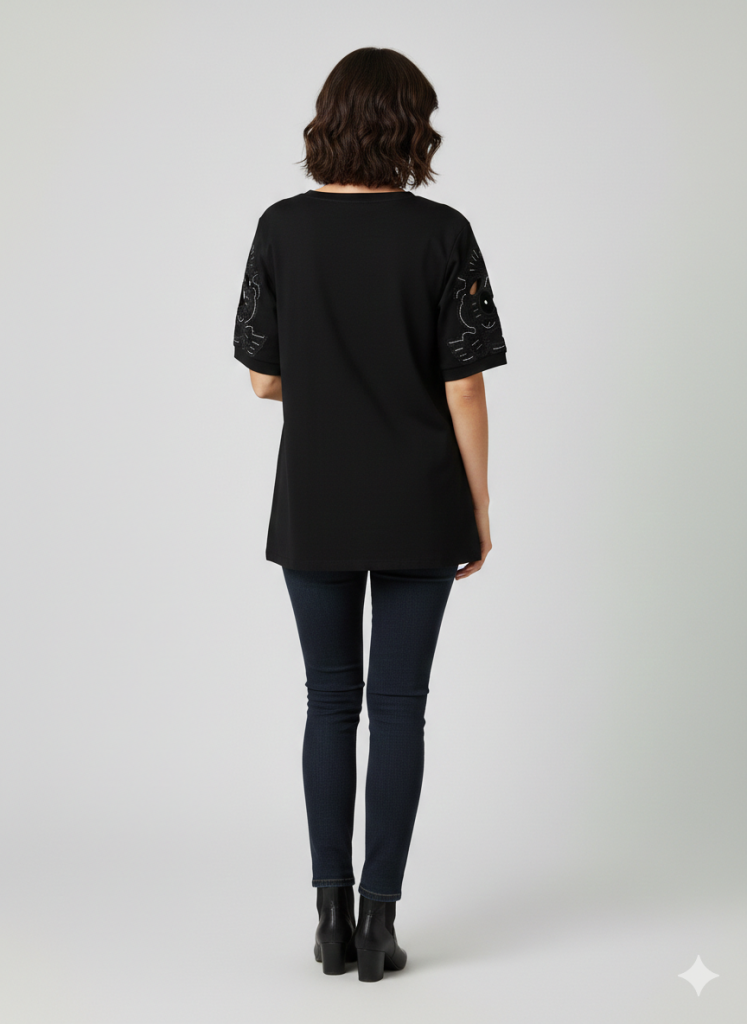 VEDİ V Yaka Kol İşlemeli T-shirt 7025