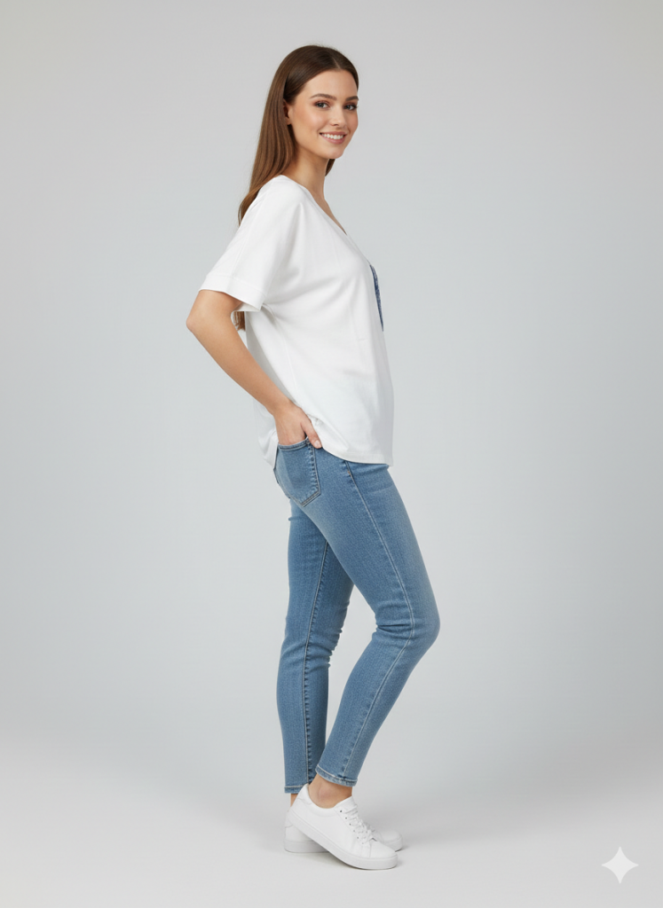 VEDİ Cepli V Yaka T-shirt 7031