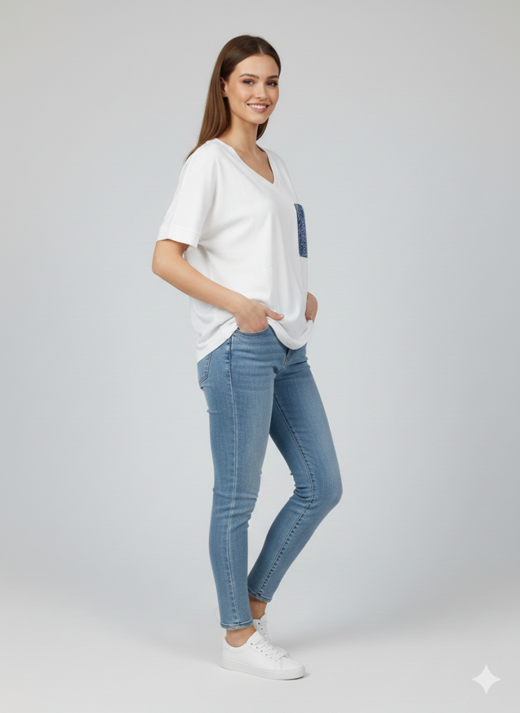 VEDİ Cepli V Yaka T-shirt 7031