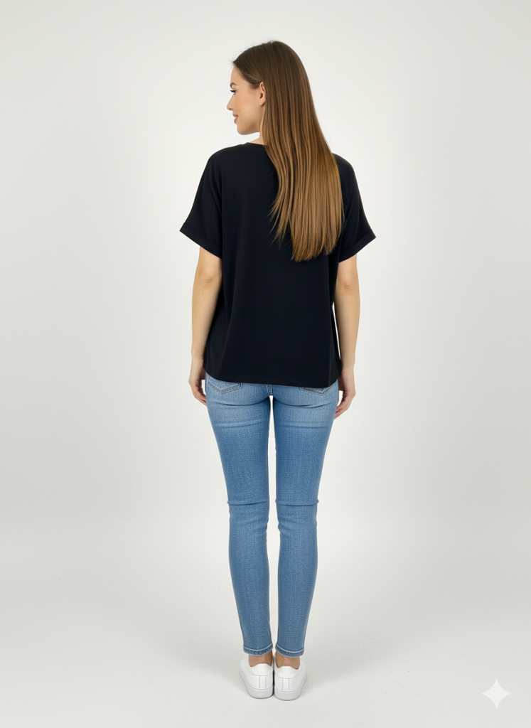VEDİ Cepli V Yaka T-shirt 7031 - Siyah