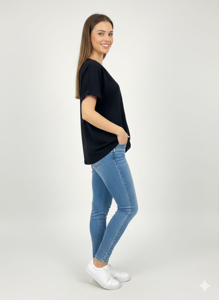 VEDİ Cepli V Yaka T-shirt 7031 - Siyah