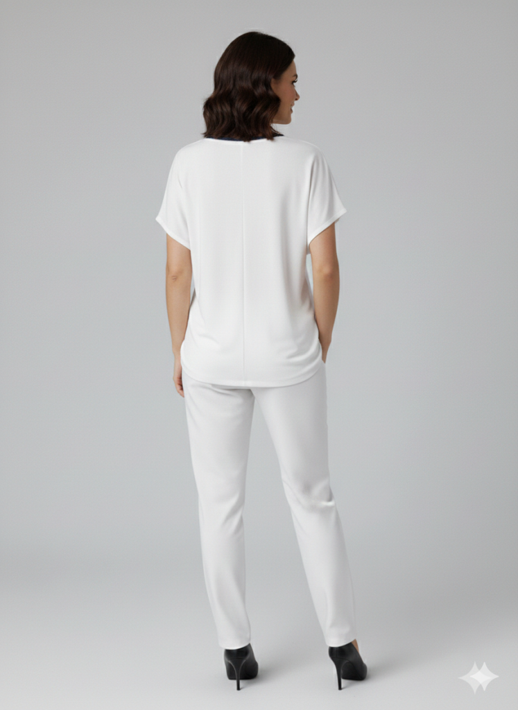 VEDİ V Yaka Boncuk İşlemeli T-shirt 7043