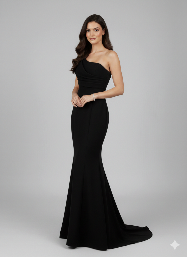 ZMS Askısız Drapeli Abiye 8391 - Siyah