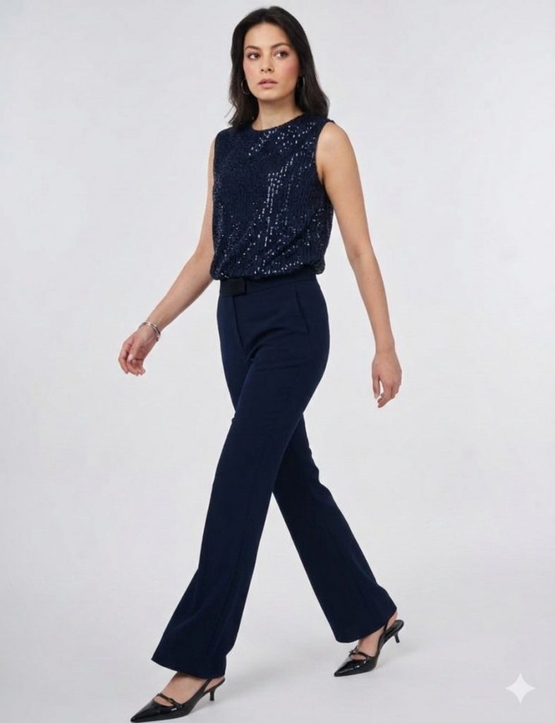 KAYRA Ütü İzli İspanyol Paça Pantolon 19084 - K.LACİVERT