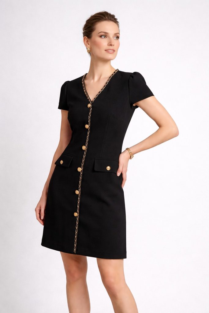 EKOL Metal Aksesuar Detaylı Elbise  6102 - Siyah