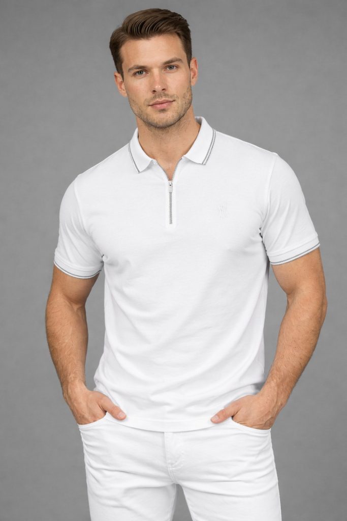 FORMENTİ Fermuar Yaka Erkek Tişört 1613 - Beyaz