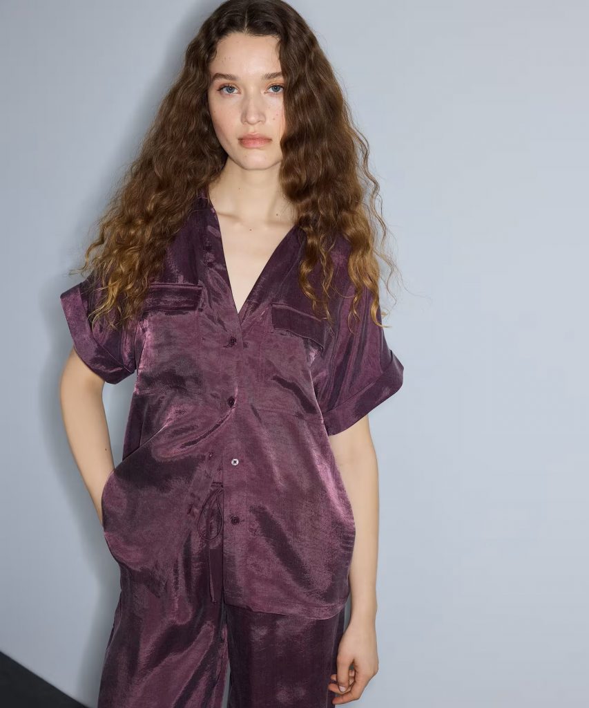 İPEKYOL Parlak Dokulu Rahat Kesim Gömlek IS1260025255 - MÜRDÜM