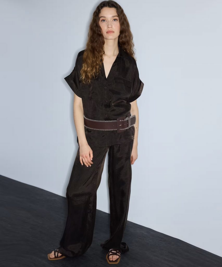 İPEKYOL Parlak Dokulu Wide Leg Pantolon IS1260003245 - kahve