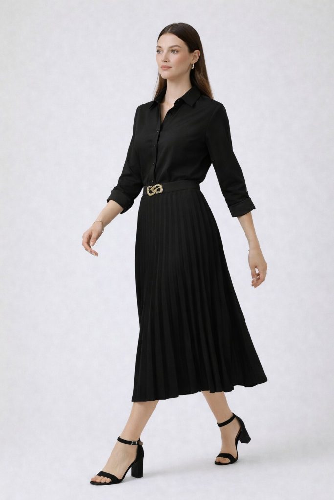 ON TRİKO Toka Detaylı Etek 70223 - Siyah