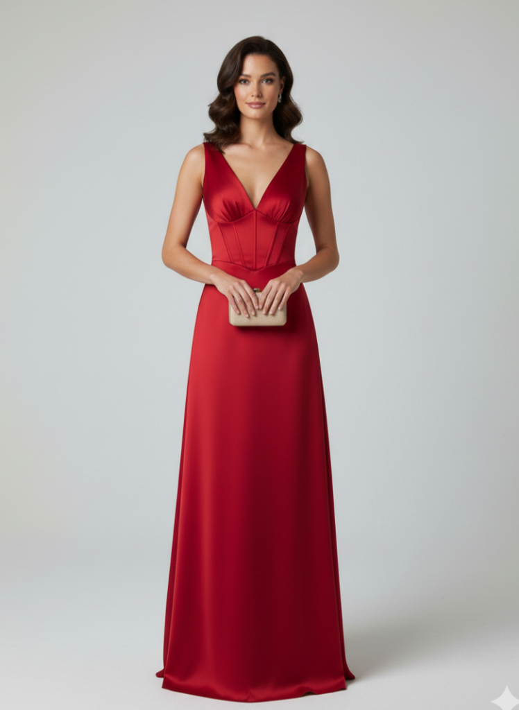 DORİDORCA Korse Detaylı Arkadan Bağlamalı Elbise 7091 - KIRMIZI