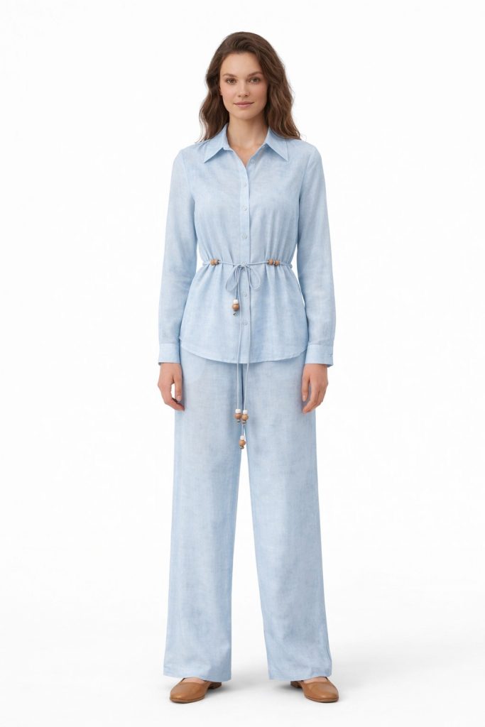 EKOL İp Kemerli Bluz 2030 - MAVİ