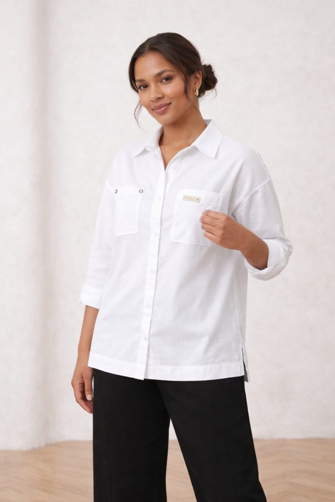 DOSSO DOSSİ ARAS Cep Detaylı  Gömlek 13702 - Beyaz