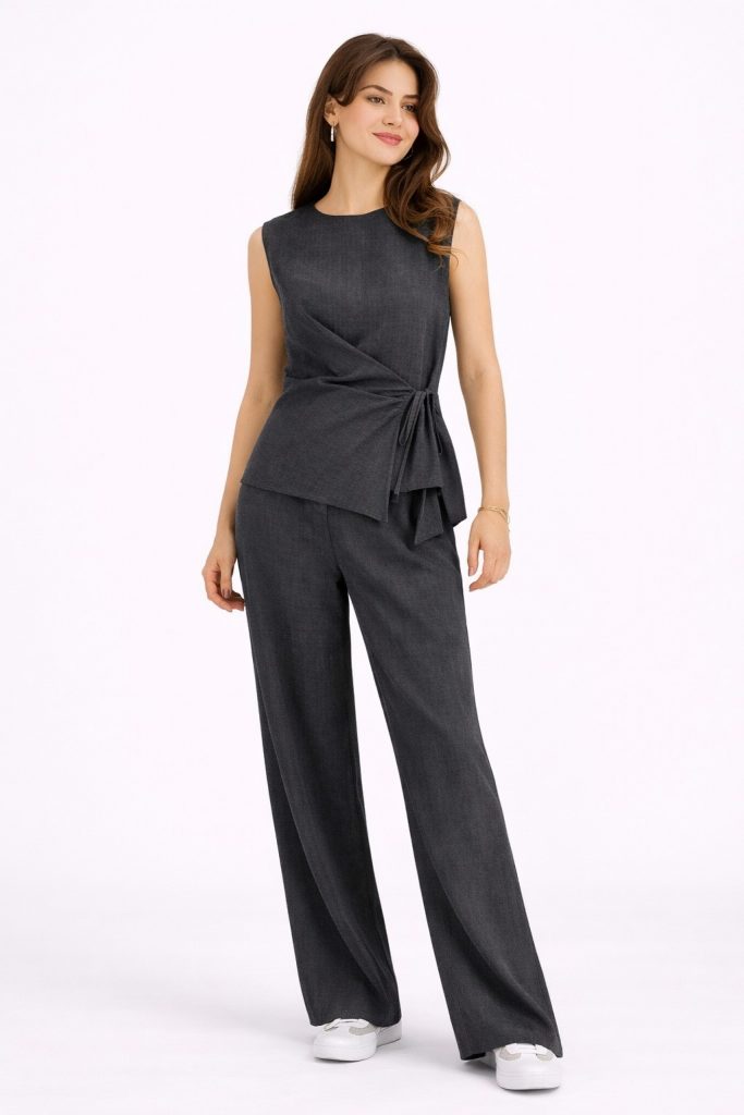 UNIQUE Yandan Bağlamalı Bluz 267012 - ANTRASİT