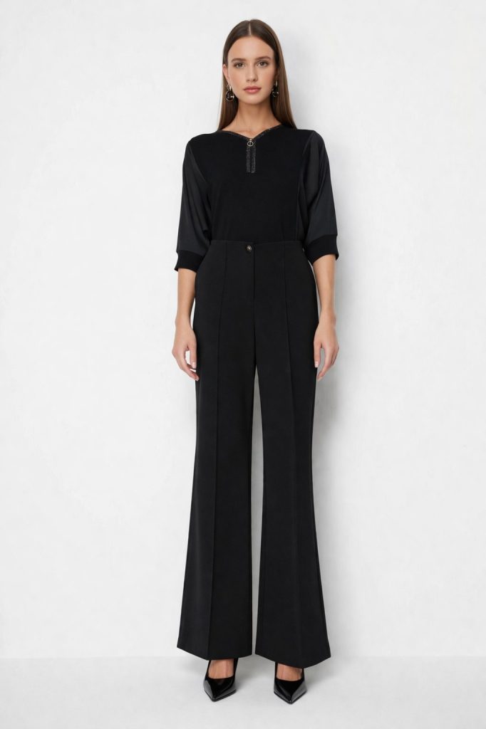 EKOL Çimalı İspanyol Paça Pantolon 4116 - Siyah