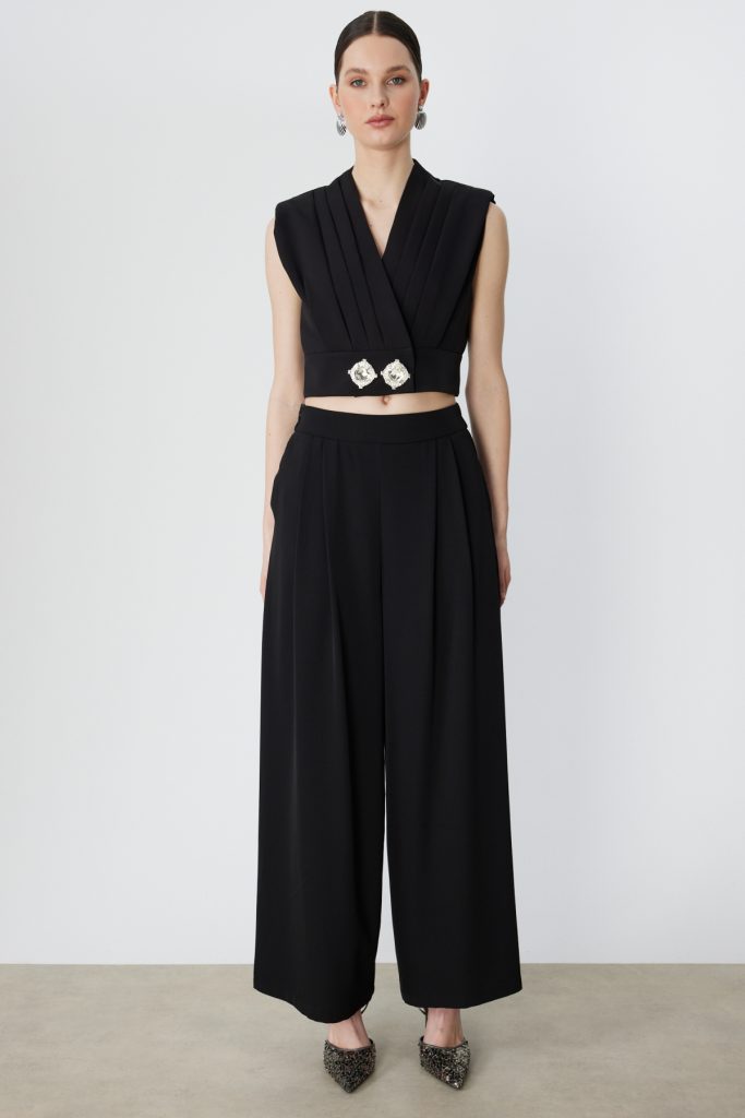 ON TRİKO Cepli Klasik Bol Paça Pantolon 70301 - Siyah