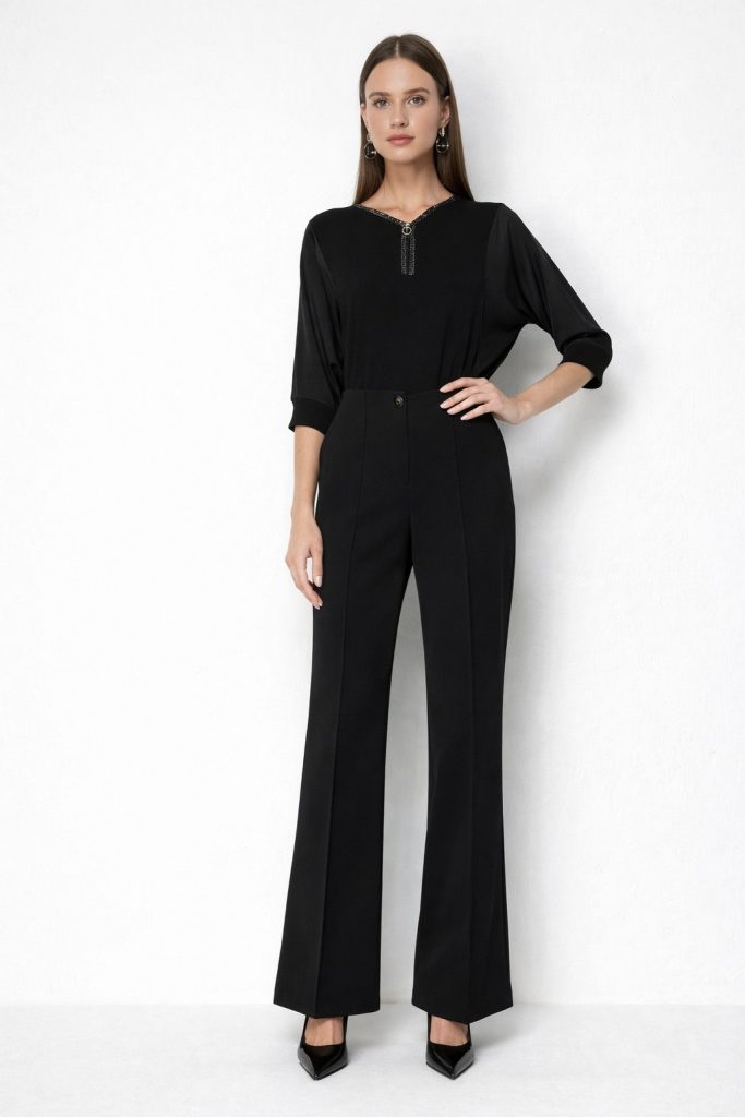 EKOL Çimalı İspanyol Paça Pantolon 4116 - Siyah