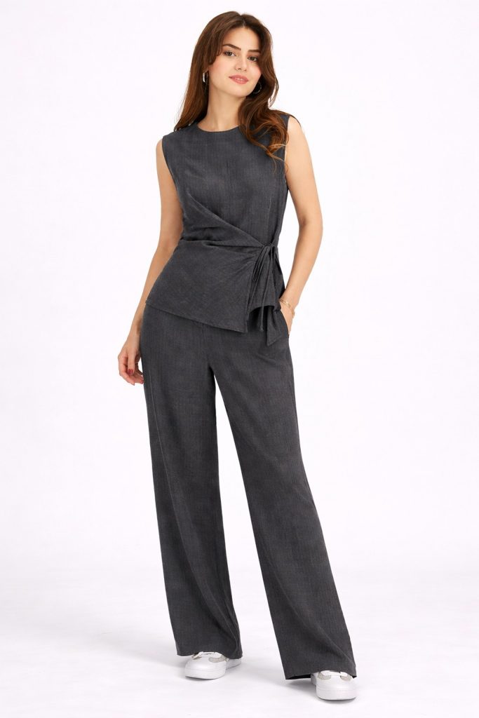 UNIQUE Yandan Bağlamalı Bluz 267012 - ANTRASİT