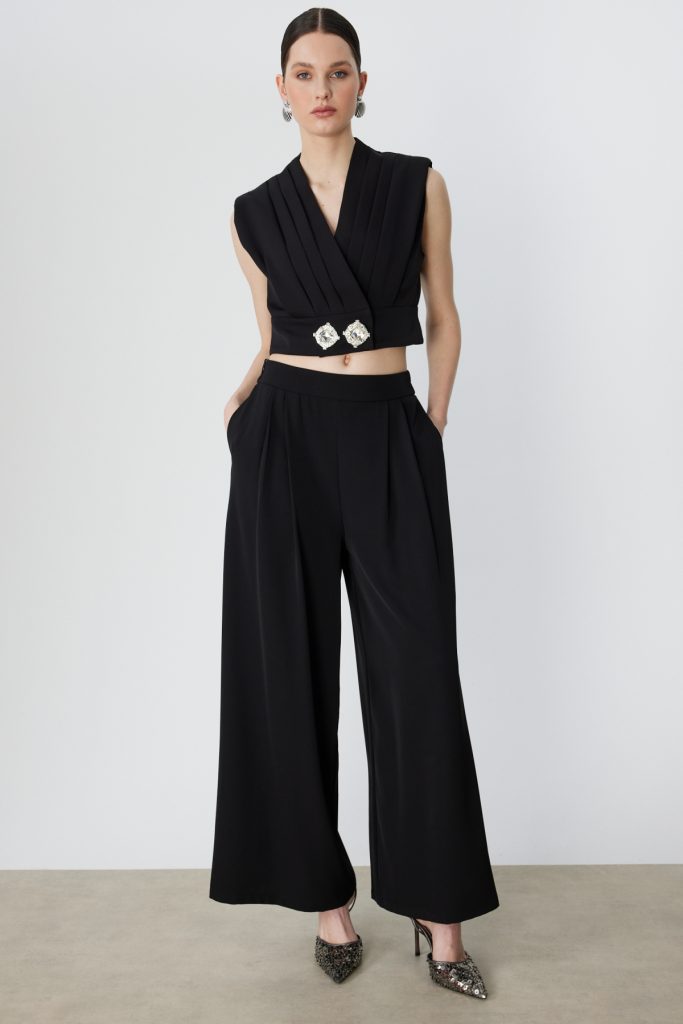 ON TRİKO Cepli Klasik Bol Paça Pantolon 70301 - Siyah