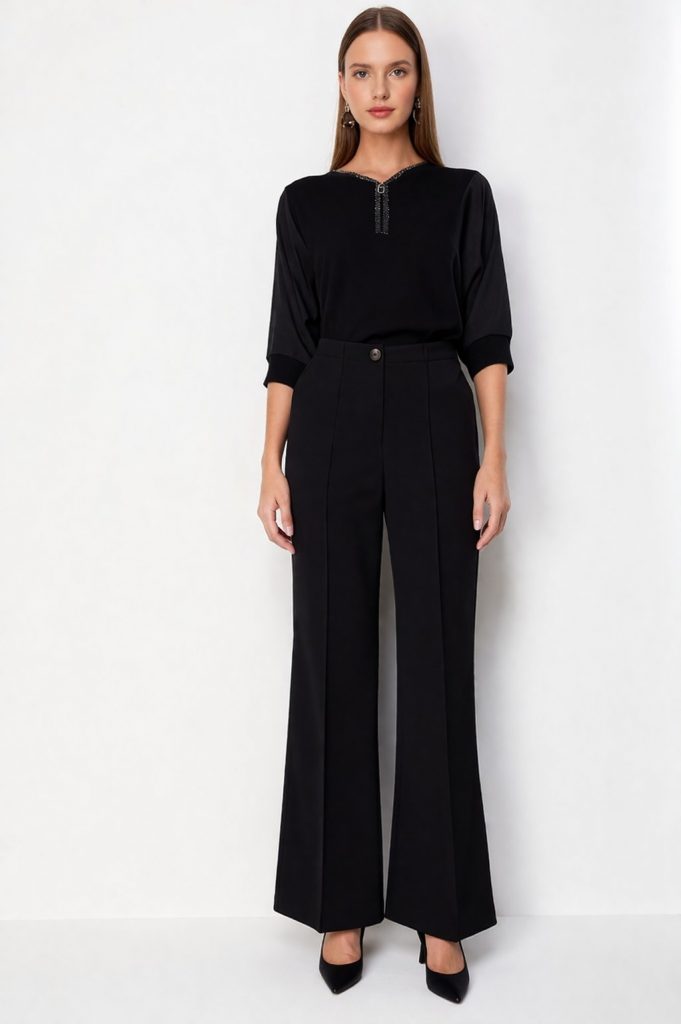 EKOL Çimalı İspanyol Paça Pantolon 4116 - Siyah