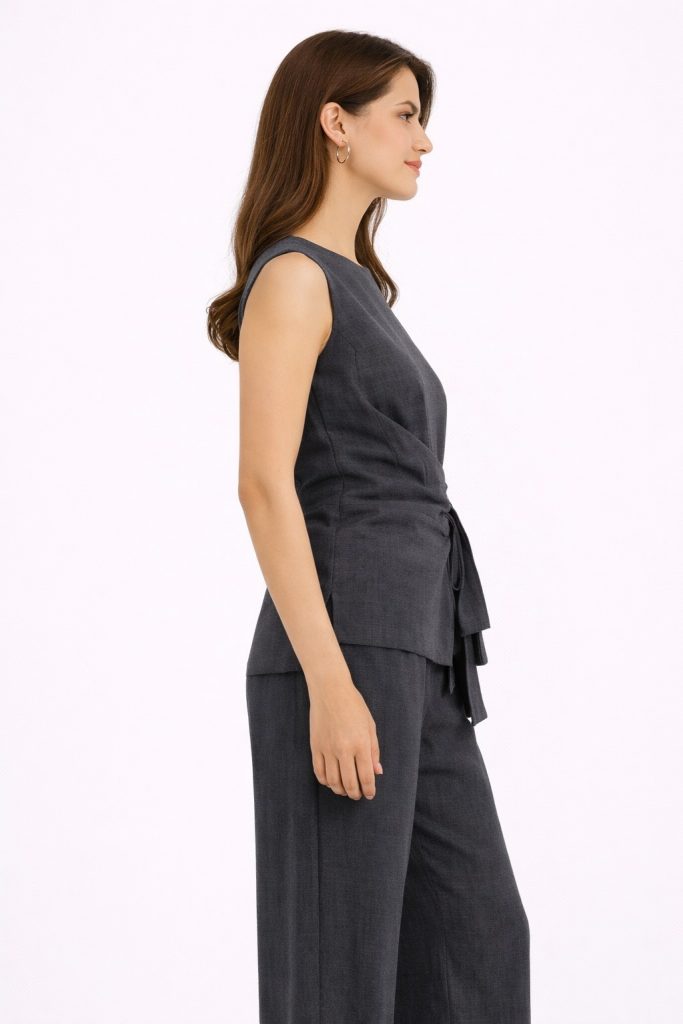 UNIQUE Yandan Bağlamalı Bluz 267012 - ANTRASİT