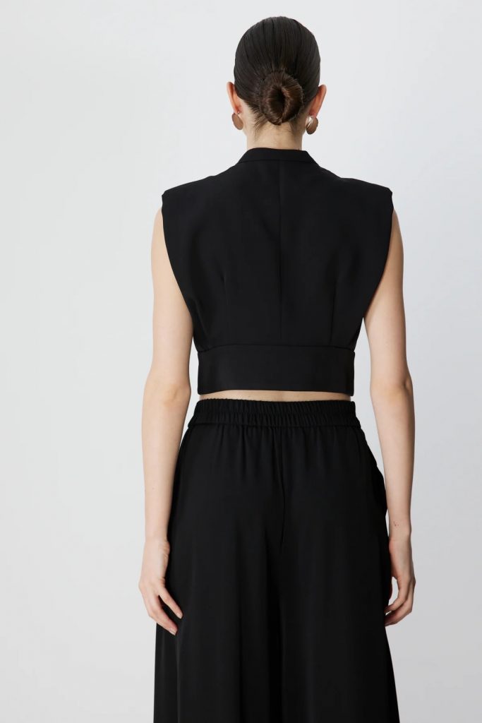 ON TRİKO Beli Taşlı Sıfır Kol Bluz 70300 - Siyah