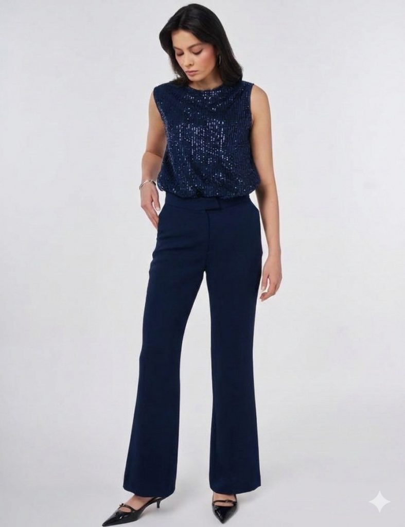 KAYRA Ütü İzli İspanyol Paça Pantolon 19084 - K.LACİVERT