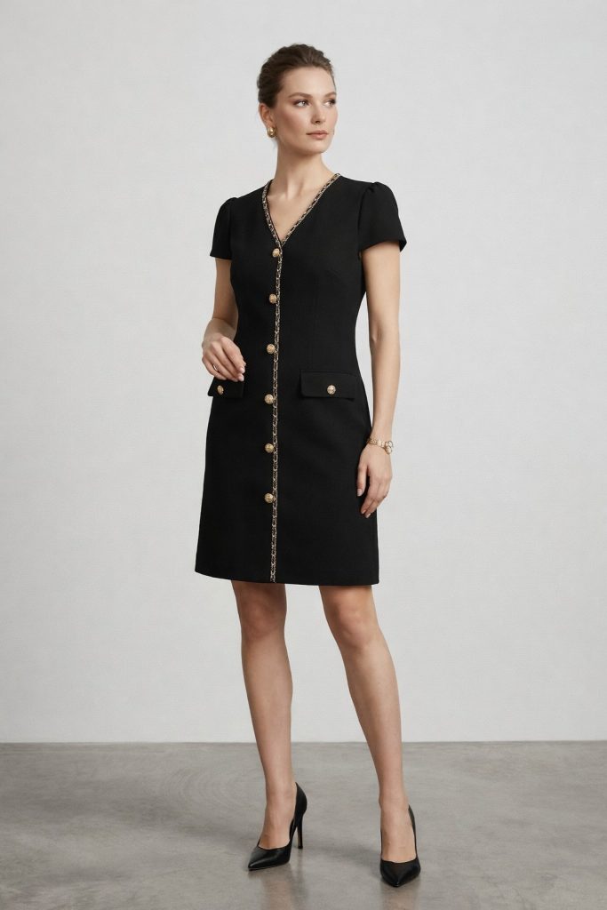 EKOL Metal Aksesuar Detaylı Elbise  6102 - Siyah