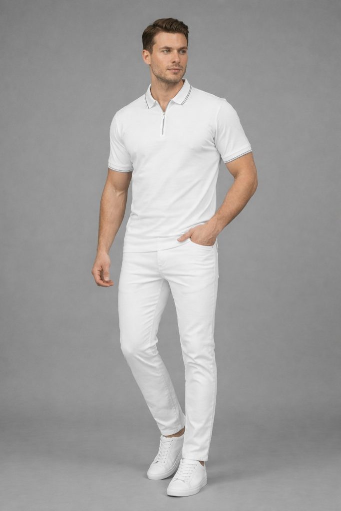 FORMENTİ Fermuar Yaka Erkek Tişört 1613 - Beyaz