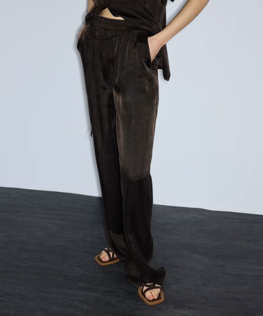 İPEKYOL Parlak Dokulu Wide Leg Pantolon IS1260003245 - kahve