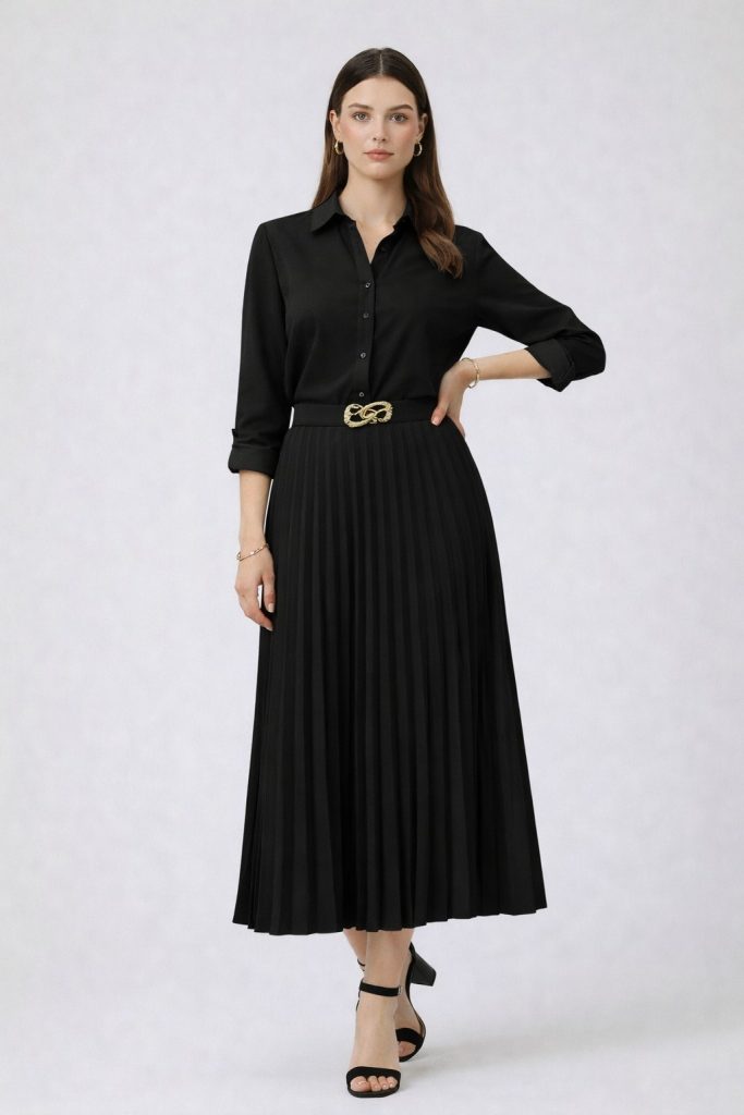 ON TRİKO Toka Detaylı Etek 70223 - Siyah