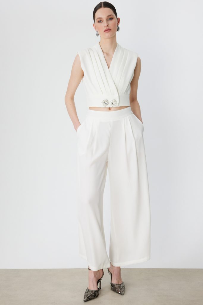 ON TRİKO Cepli Klasik Bol Paça Pantolon 70301 - EKRU