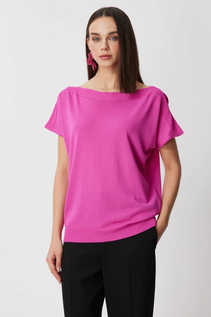 ON TRİKO Kayık Yaka Kısa Kollu Bluz 76370 - fusya
