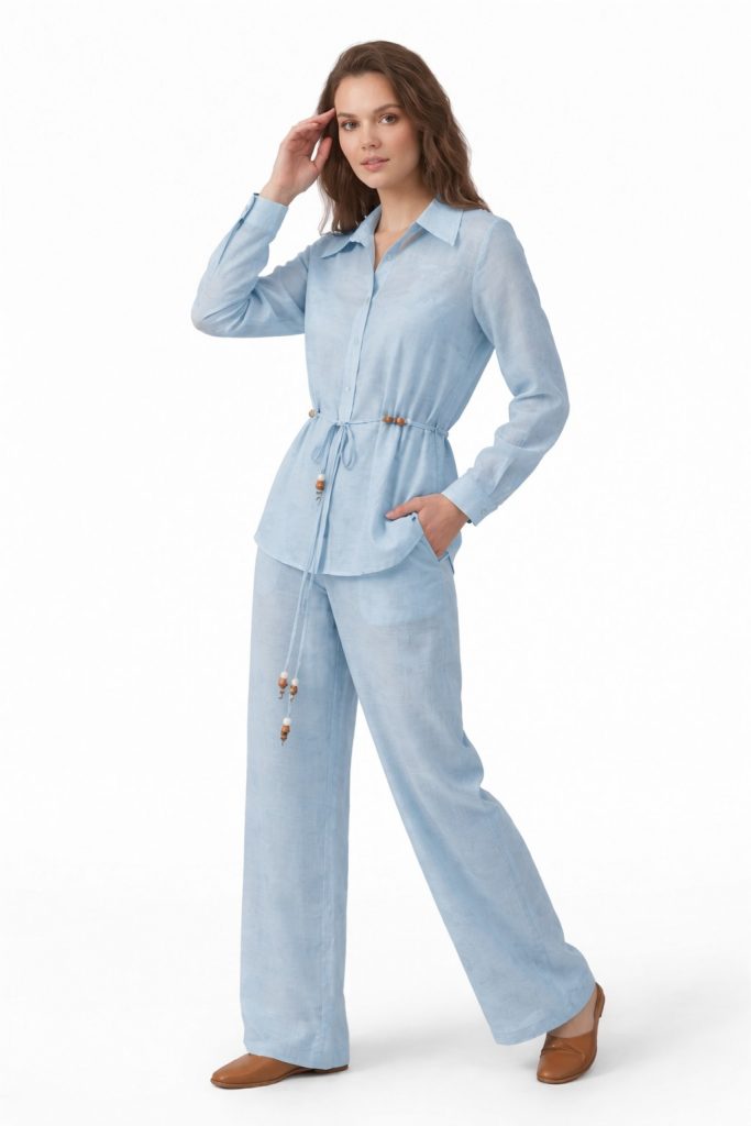 EKOL İp Kemerli Bluz 2030 - MAVİ