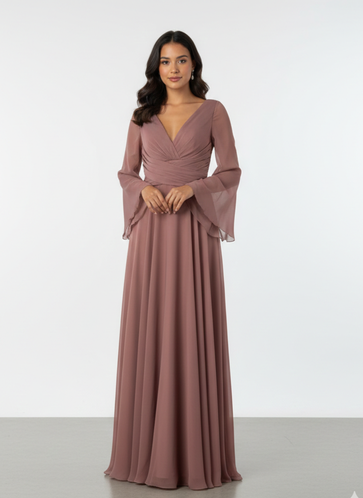 DORİDORCA Kolları Şifon V Yaka Elbise 4133 - TARÇIN