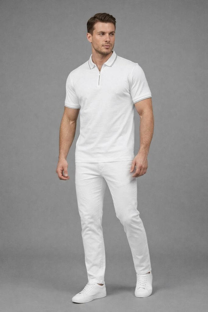 FORMENTİ Fermuar Yaka Erkek Tişört 1613 - Beyaz