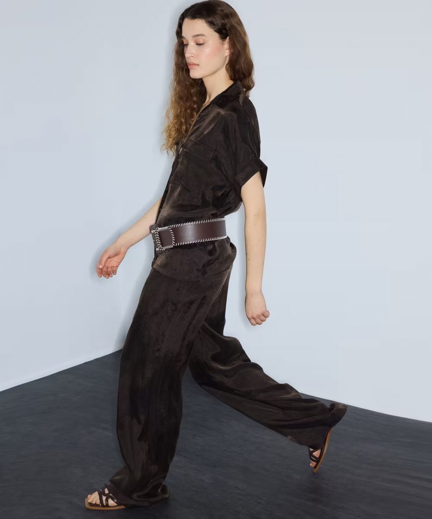 İPEKYOL Parlak Dokulu Wide Leg Pantolon IS1260003245 - kahve