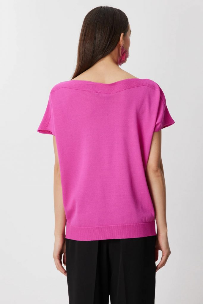 ON TRİKO Kayık Yaka Kısa Kollu Bluz 76370 - fusya