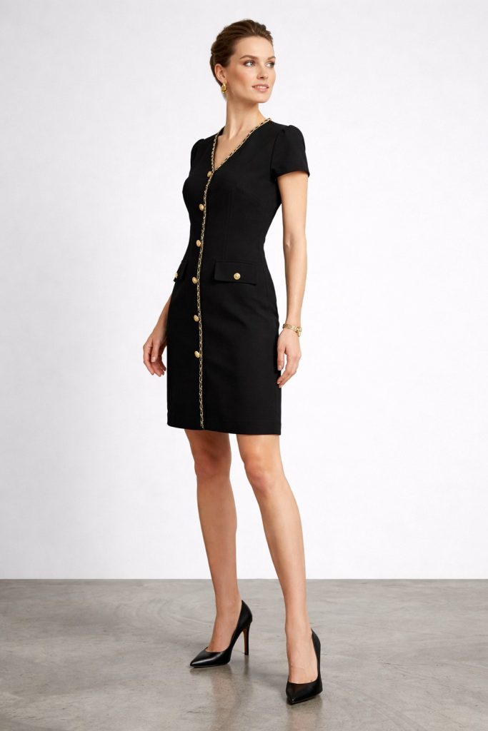 EKOL Metal Aksesuar Detaylı Elbise  6102 - Siyah