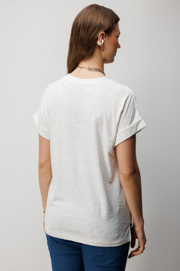 ON TRİKO V Yaka Desenli Büyük Beden Bluz 71343 - EKRU