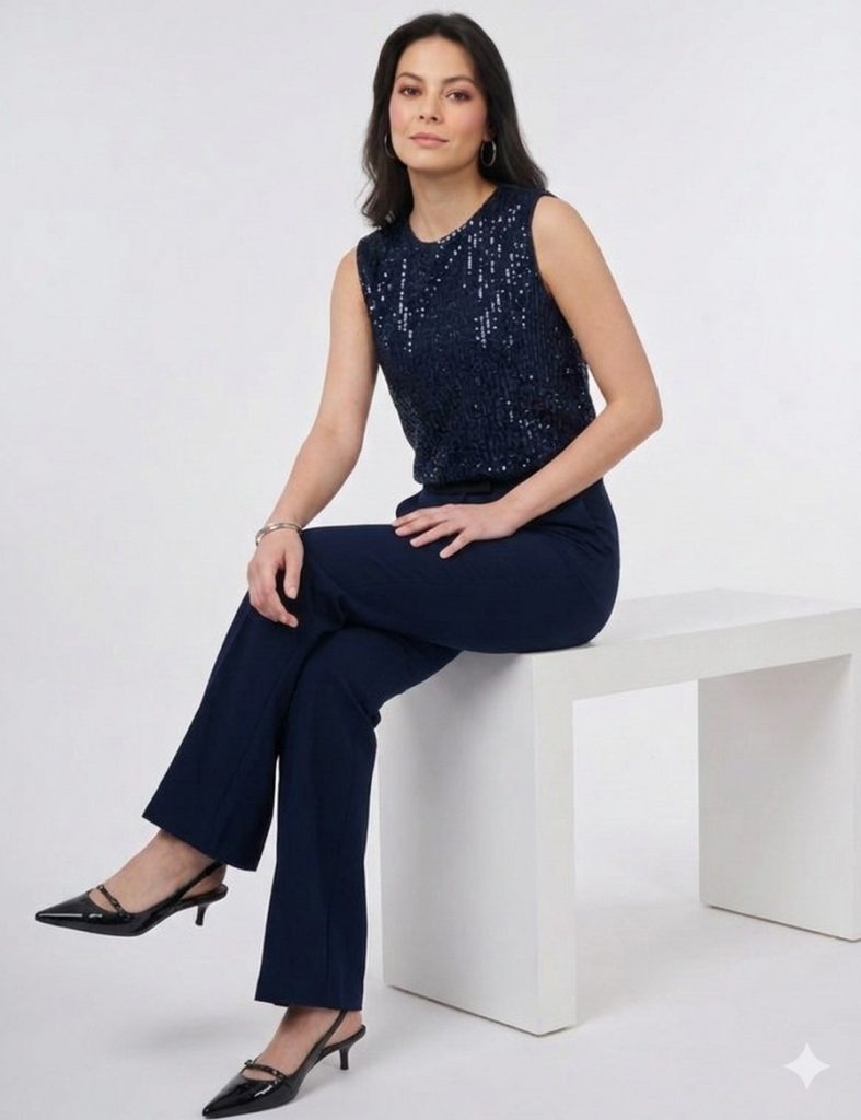 KAYRA Ütü İzli İspanyol Paça Pantolon 19084 - K.LACİVERT