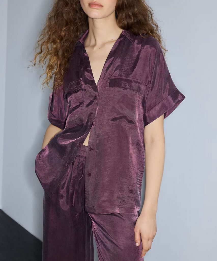 İPEKYOL Parlak Dokulu Rahat Kesim Gömlek IS1260025255 - MÜRDÜM