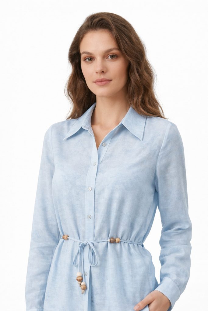 EKOL İp Kemerli Bluz 2030 - MAVİ